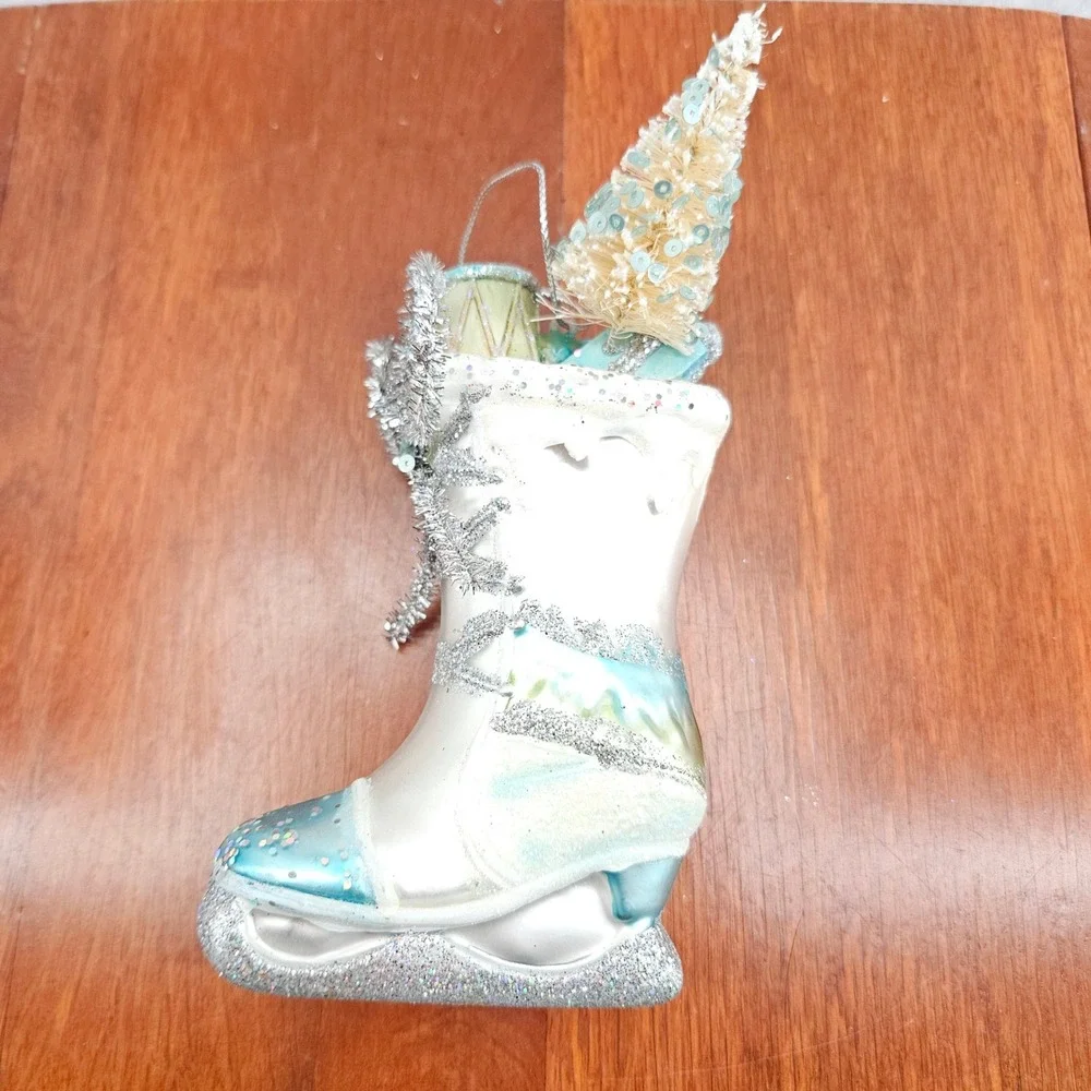 Ice Skate Christmas Ornament‎ Glass Winter Scene Tree Drum Holiday Decoration